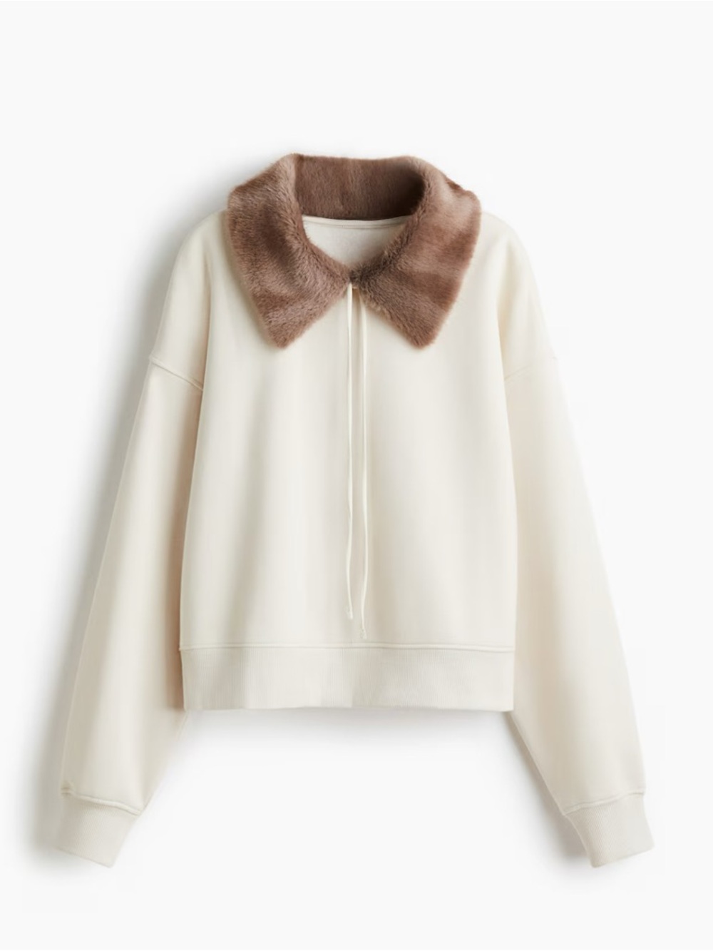 H&M oversized cream sweatshirt with fur collar